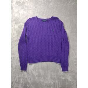 Ralph Lauren 100% Cotton Purple Cable Knit Sweater Size L Green Pony Logo